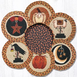 Earth Rugs Autumn Trivets in Basket – 10"x10" Braided Jute Fall-Themed Table Mats with Decorative Storage - 1 of 3