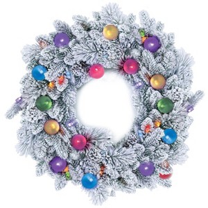 GE Color Choice 26-inch Dual Color Lighted Artificial Flocked Christmas Wreath - 1 of 4
