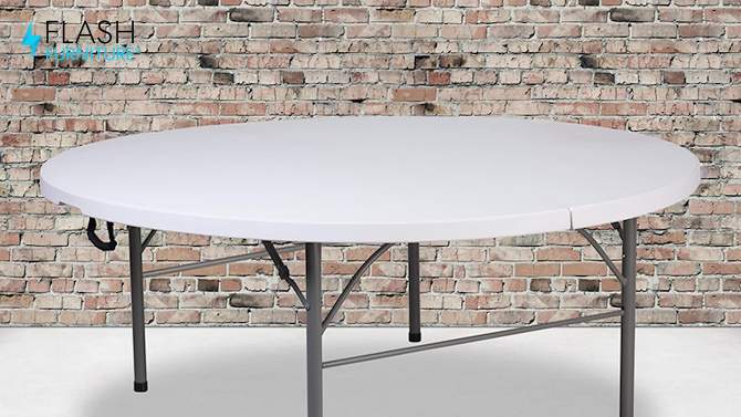 Flash Furniture 5.89-Foot Round Bi-Fold Granite White Plastic Banquet and Event Folding Table with Carrying Handle, 2 of 12, play video