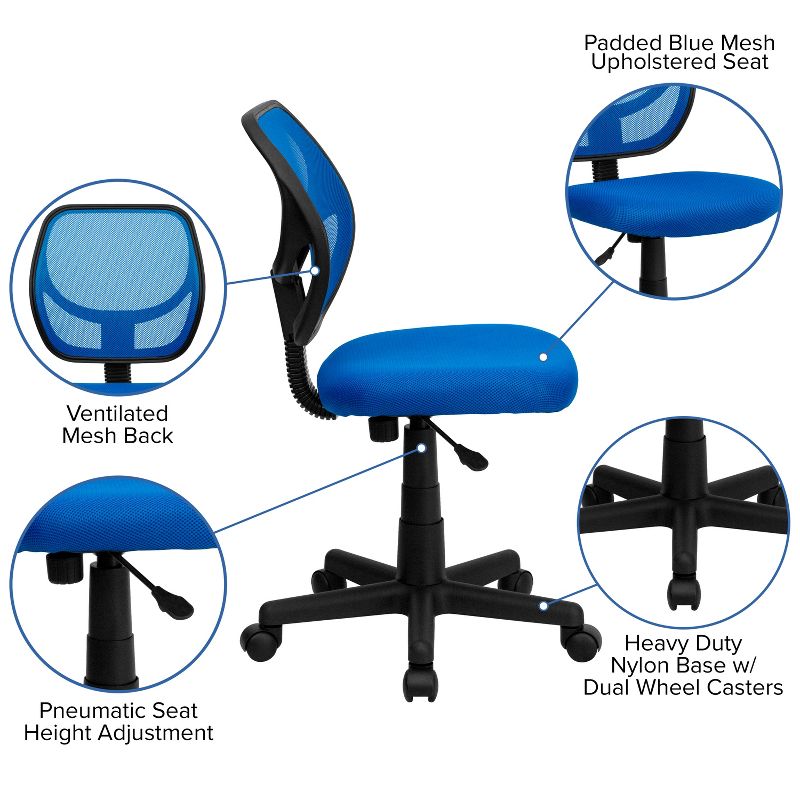 Flash Furniture Low Back Blue Mesh Swivel Task Office Chair, 3 of 12