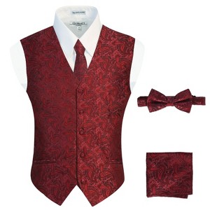 Gioberti Men's Formal 4pc Metallic Paisley Vest Necktie Bowtie and Pocket Square - 1 of 4