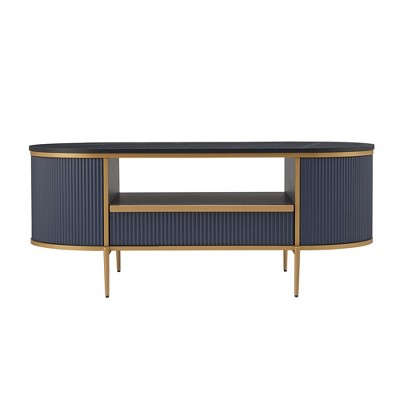 OKD 48" Modern Coffee Table with Sliding Drawer & Faux Marble Top