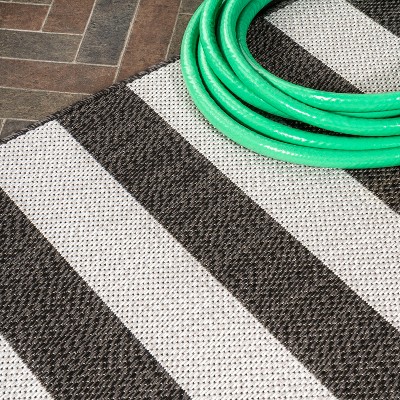Modern Cottage Wide Stripe Black/Cream Indoor/Outdoor Rug - 2x8