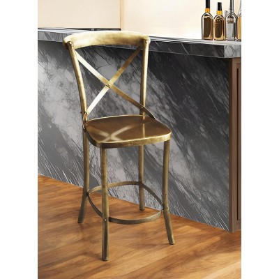 Elegant Antique Gold 41.5" Metal Bar Stool with X-Back Design