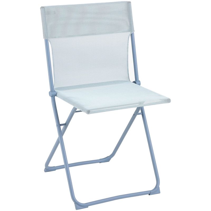 Lafuma Balcony II Colorblock Batyline Fabric Steel Frame Lightweight Foldable Portable Patio, Lawn, and Garden Bistro Chair, Ciel Sky Blue, Set of 2, 1 of 7