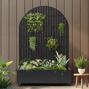 PexFix 72" x 47" Tall Wrought Iron Garden Arched Trellis with Planter Box Black Outdoor Plant Support for Climbing Flowers Vines Patio Yard Decor - 1 of 4