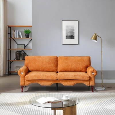 GDFStudio Sheila 80" Linen Upholstery 3-Seat Sofa with Crystal button and Copper Nail