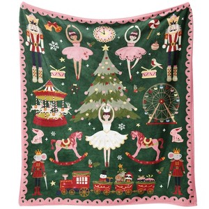 Christmas Throw Blanket for Couch 60x50,Green Winter Holiday Festival Cute Xmas Nutcracker Christmas Tree Blankets - 1 of 4