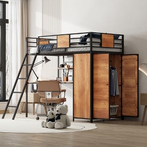 Twin Size Loft bed with L-Shape Desk and Wardrobe 4B - ModernLuxe - 1 of 4