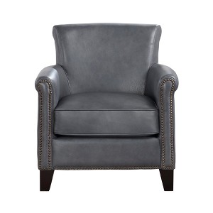 Top-Grain Leather Upholstered Classic Traditional Accent Chair with Attached Back and Seat Cushions, High-Density Foam, Solid Wood Frame - 1 of 4