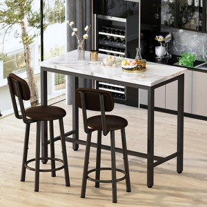 Modern Rectangle Dining Room Table Set for 2, Kitchen Bar Table Set With MDF Tabletop & 2 PU Leather Chairs for Small Space, Living Room, Apartment - 1 of 4
