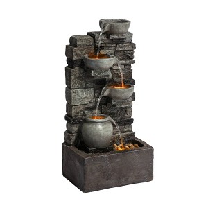 Teamson Home 28.5" Outdoor 4-Tier Cascading Metal and Polyresin Birdbath Water Fountain Gray - 1 of 4