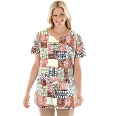 Woman Within Plus Size 7-Day Print Patchwork Knit Tunic