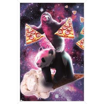 Trends International James Booker - Space Sloth With Pizza Riding Ice Cream Panda Framed Wall Poster Prints