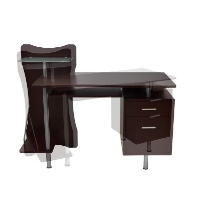 Chocolate Brown Wood Computer Desk with Storage and Keyboard Tray
