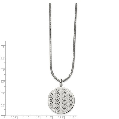 Chisel Stainless Steel Polished Flower Cut-out Small Circle Pendant on an 18" Snake Chain Necklace