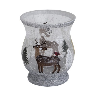 Transpac Crackle Glass 3.5 in. Multicolor Christmas Deer Tealight Holder