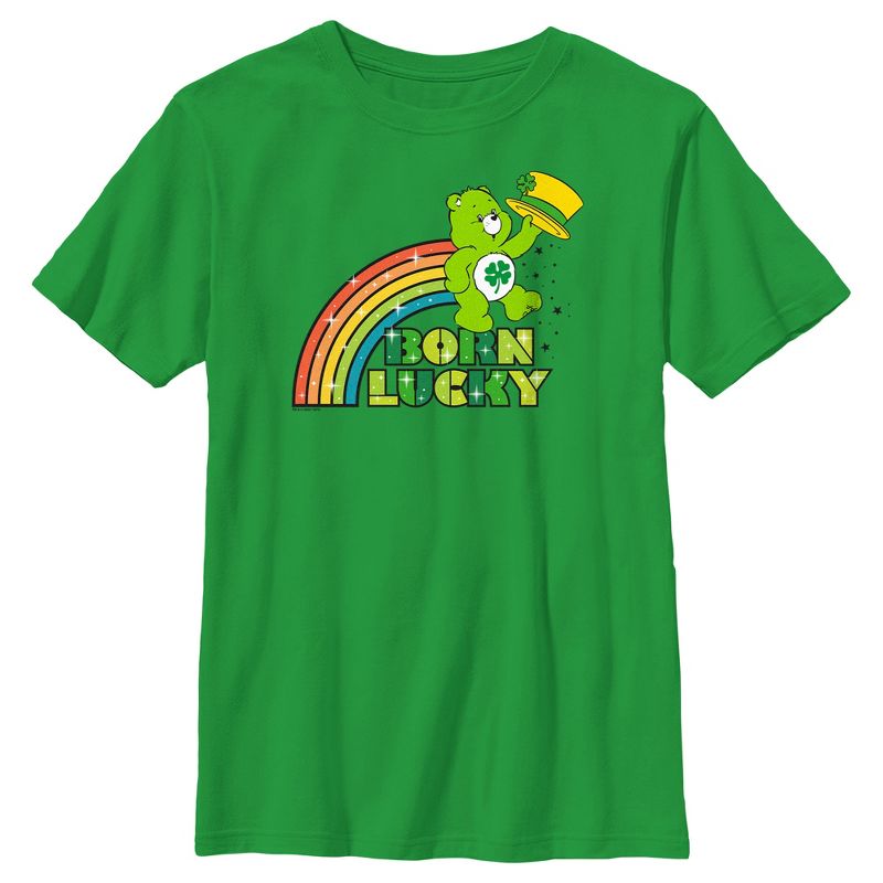 Boy's Care Bears St. Patrick's Day Good Luck Bear Born Lucky Rainbow T-Shirt, 1 of 5