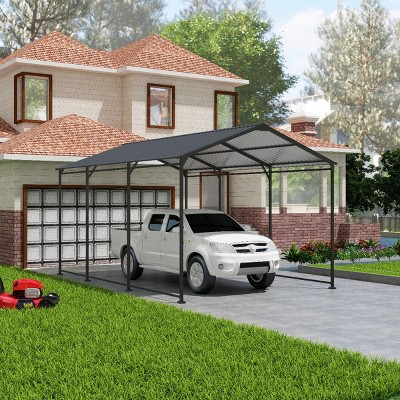 10×15 FT CarPort, Garage Canopy with Galvanized Steel Roof, Car Tent with Steel Roof & Frame, Storage Shed for Vehicles-Coolbibila