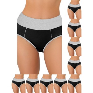 INSPIRE CHIC Women's High Waist Tummy Control Color-Block Available in Plus Size Briefs 10 Packs - 1 of 4