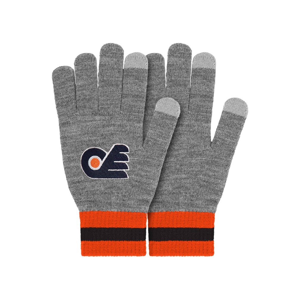 NHL Philadelphia Flyers Gray Big Logo Glove: Acrylic Knit, Ribbed Cuffs, Adult Size