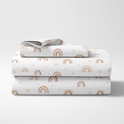 Boho Rainbow Pink and Yellow Twin Microfiber Sheet Set