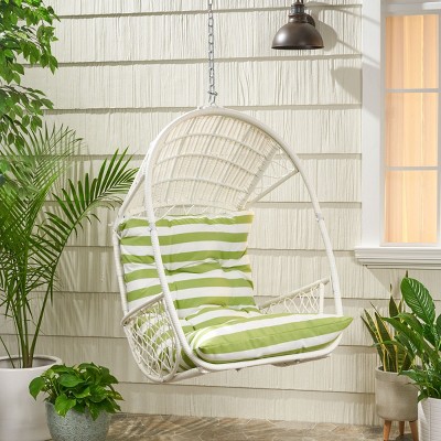 Coolbibila Indoor Outdoor Wicker Hanging Chair With Cushion,Patio Rattan Weaving Basket Shaped Lounge Seat Chair,Stand Not Included