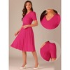 Allegra K Women's V-Neck Short Sleeve Belted A-Line Work Pleated Dress - 2 of 4