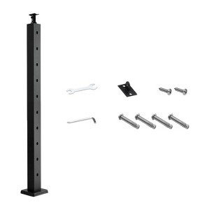 VEVOR Cable Railing Post,36x2x2 Inch Stair Railing Post,with Pre-Drilled 30° Angled Holes,Rail Post with Horizontal and Curved Bracket, 1-Pack, Black - 1 of 4