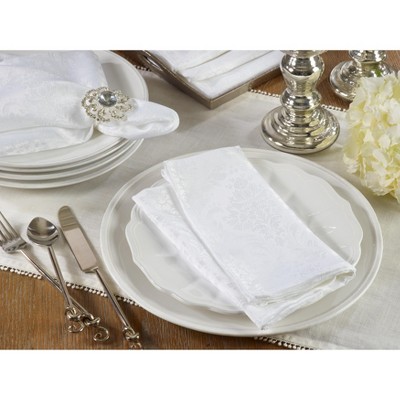 White Damask Pattern 20" Square Dinner Napkins Set of 12
