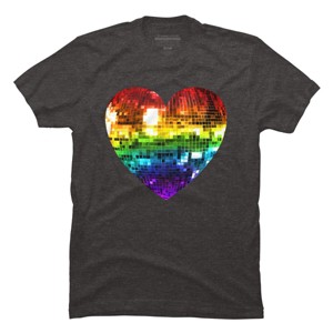 Adult Design By Humans Disco Ball Rainbow Heart By melvillesT-Shirt - 1 of 2