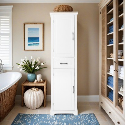 Tall Bathroom Storage Cabinet, Freestanding Storage Cabinet with Two Doors and Adjustable Shelves, Door Shelve Design - Leovsnove