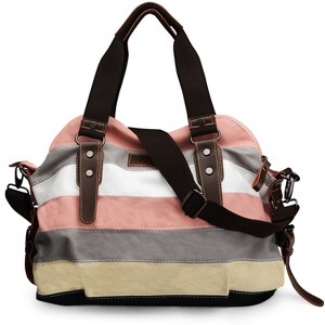 Canvas Handbag Multi-Color Striped Lattice Cross Body Shoulder Purse Bag Tote-Handbag for Women (Multi Color C) - 1 of 4