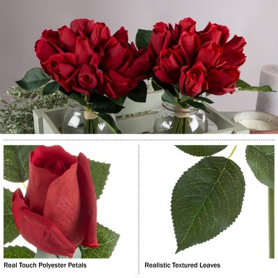 Nature Spring Red Artificial Rose Bud Bundle, 11.5-Inch Latex Flowers