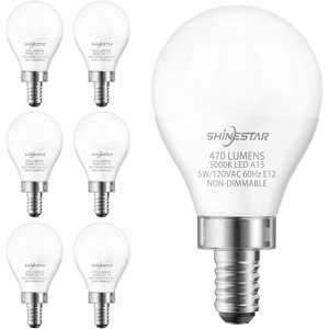6-Pack Ceiling Fan Light Bulbs, Small Base, 120V 40W Equivalent, 5000K Daylight, E12 LED Candelabra Bulb, A15 Shape, Non-Dimmable, SHINESTAR - 1 of 4