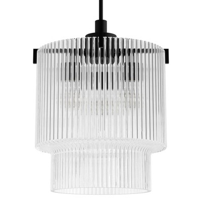 Hunter Fans 17.1" Ontario Ceiling Light Matte Black Pendant - 3 Bulb Transitional Design with Ribbed Glass