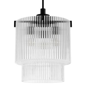 Hunter Fans 17.1" Ontario Ceiling Light Matte Black Pendant - 3 Bulb Transitional Design with Ribbed Glass - 1 of 1