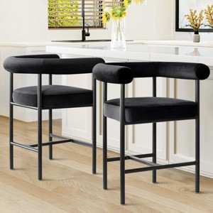 Set of 2 Velvet Bar Stools with Back and Arms, Modern Counter Height Chairs with Wide Seat and Metal Legs for Kitchen Island-Maison Boucle - 1 of 4