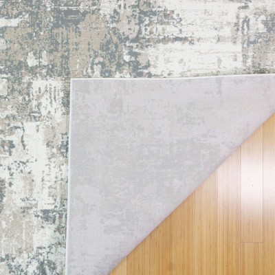 Omari Gray and Beige Synthetic 6' x 9' Abstract Area Rug