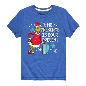 Boys' - Dr. Seuss - The Grinch My Presence Is Your Present Short Sleeve Graphic T-Shirt - 1 of 4