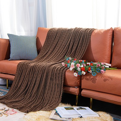 Cotton Cable Knit Twin Blanket, Super Soft Warm Knitted Blanket, 60x80 Inches, Brown - NTBAY