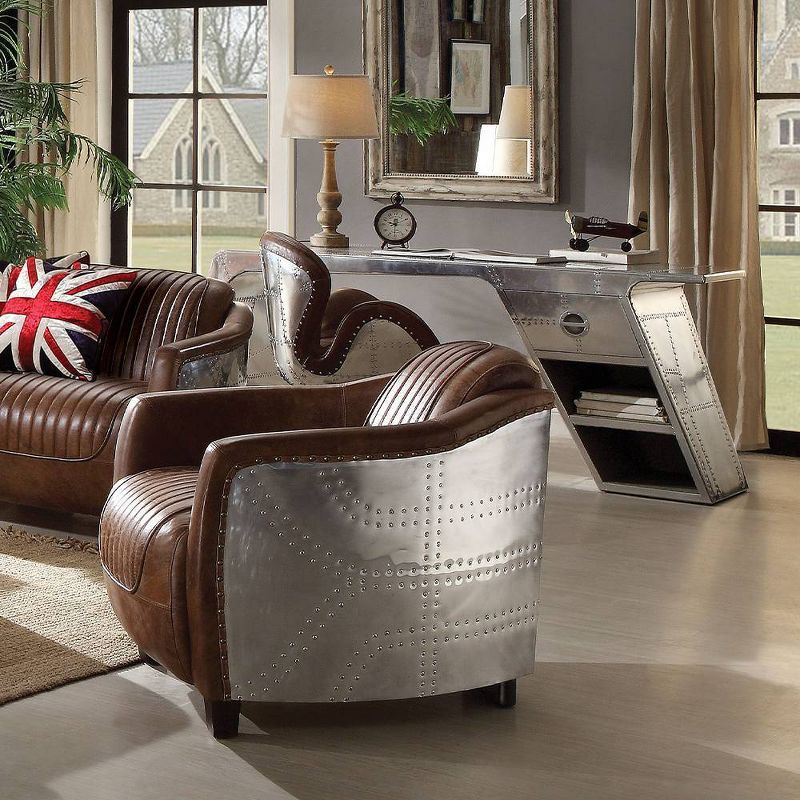 Brancaster 29&#34; Accent Chairs Retro Brown Top Grain Leather and Aluminum - Acme Furniture, 3 of 9