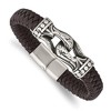 Chisel Stainless Steel Antiqued and Polished Dark Brown Braided Faux Leather 8.5" Bracelet - 2 of 4