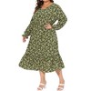 Agnes Orinda Women's Plus Size Bohe Floral Print V Neck Long Sleeve Ruffle Hem A Line Midi Dresses - 2 of 4
