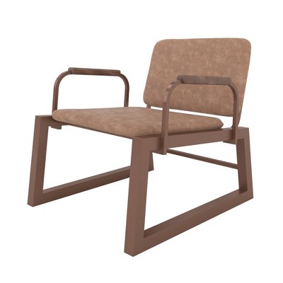 White Faux Leather Low Accent Chair with Wood Accents