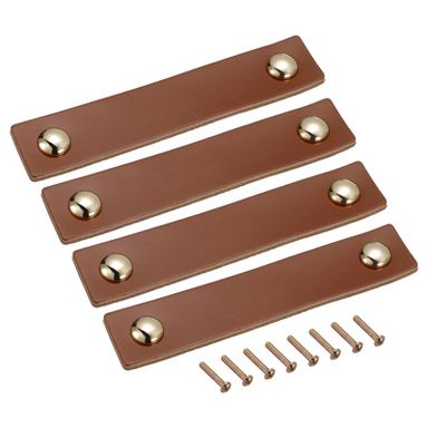 Unique Bargains Leather Dresser Drawer Door Cabinet Knobs and Pulls 4 Pcs  5.4" Brown Gold : Target
