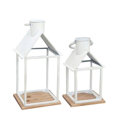 VIP Metal 16 in. White Open Frame Lantern Set of 2