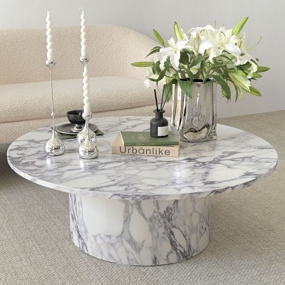 40" Dwen Manufactured Wood Foil with Grain Paper Round Coffee Table With Pedestal Base-Maison Boucle