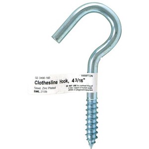 Hampton Small Zinc-Plated Silver Steel 4.1875 in. L Clothesline Hook 215 lb 1 pk (Case of 10) - 1 of 1