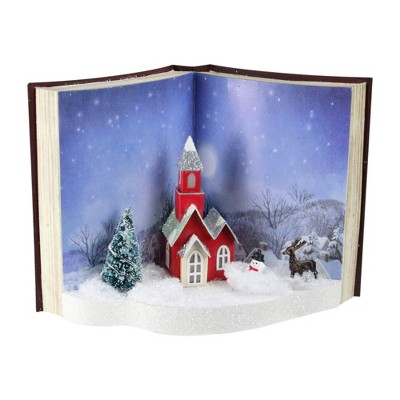Napco 11.5" Pre-Lit Blue and White LED Christmas 3D Book Scene Tabletop Decoration
